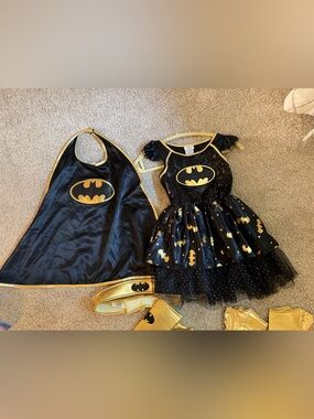 Girls Black & Gold Batgirl Superhero Costume Dress with Cape